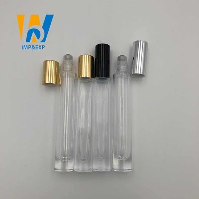 botella de cristal de la bola de rodillo del claro de 1ml 15ml 10ml con el casquillo Mini Refillable Rollerball Perfume del oro